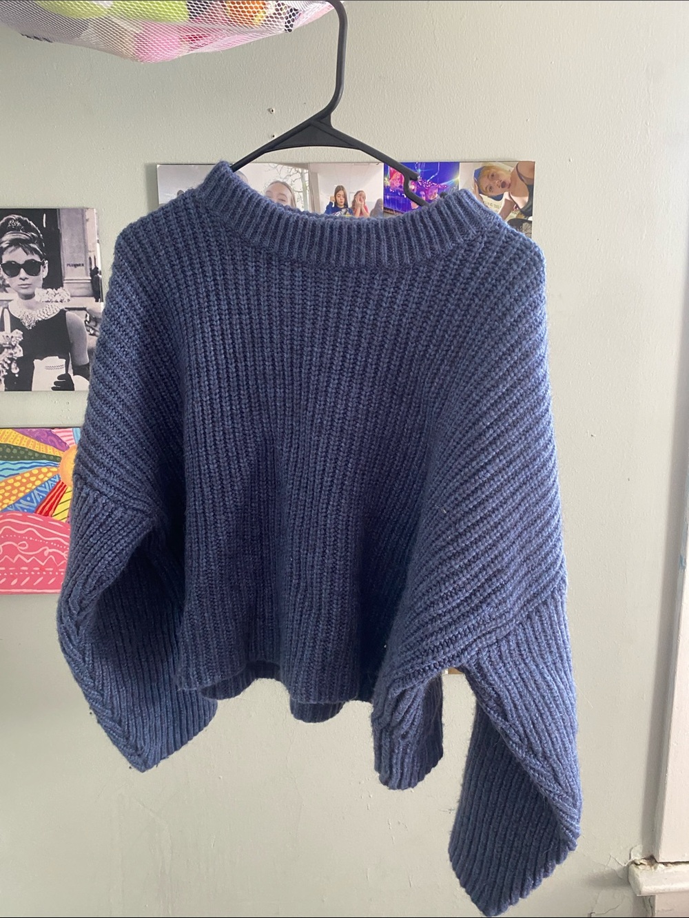 H&M Chunky Ribbed Crewneck Sweater in Navy